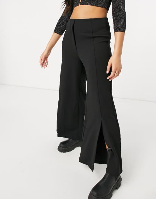 Black wide leg 2025 pants with slits