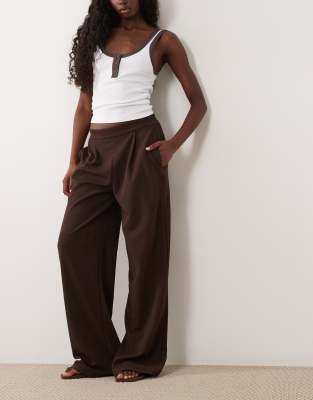 Vila Wide Leg Pleated Pants In Brown