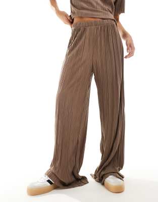 Vila Wide Leg Plisse Pants In Brown