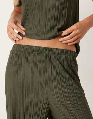 Vila Wide Leg Plisse Pants In Green