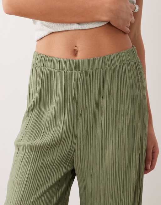 Vila wide leg plisse pants in oil green - part of a set, 3 of 5