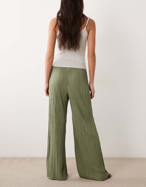 Vila wide leg plisse pants in oil green - part of a set, 5 of 5