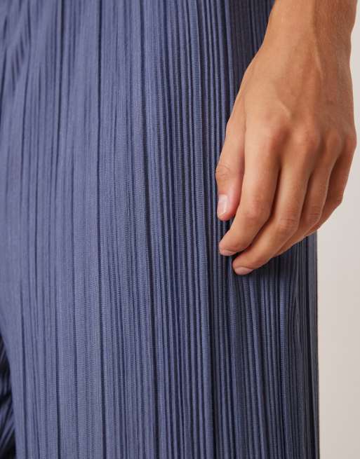 VILA wide leg plisse pants in vintage indigo blue - part of a set, 5 of 5