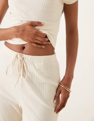 Vila Wide Leg Ribbed Pants In Neutral