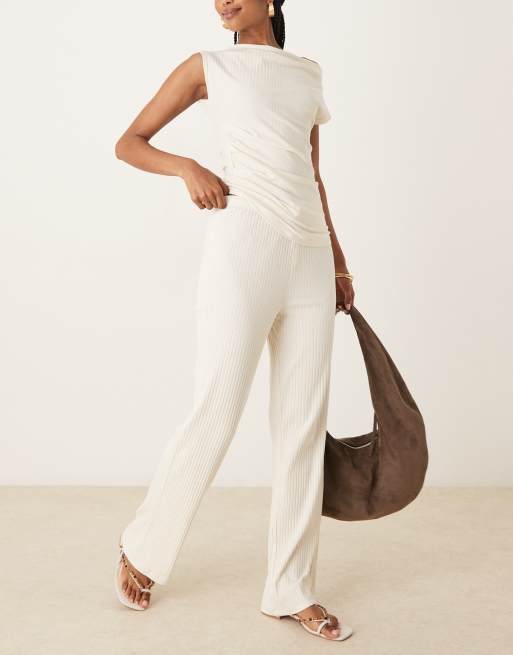 VILA wide leg ribbed pants in cream (part of a set), 5 of 5