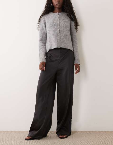VILA wide leg satin pants in black (part of a set) - view 1