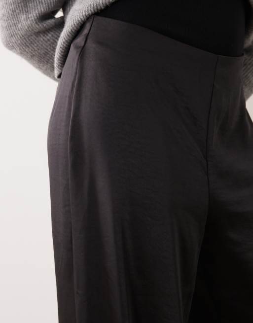 VILA wide leg satin pants in black (part of a set), 3 of 5