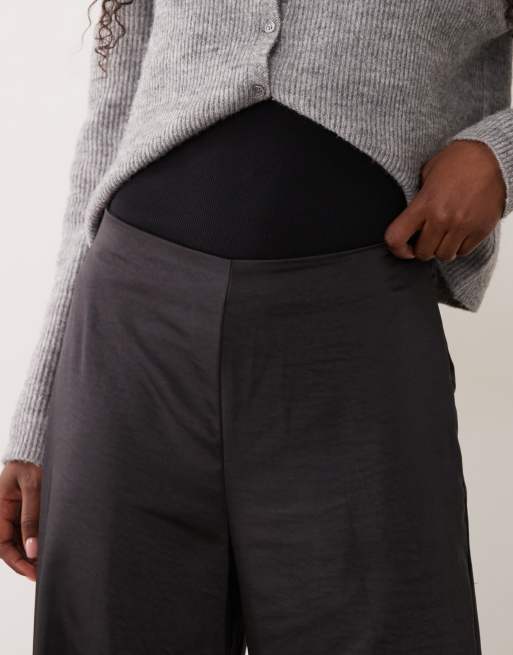 VILA wide leg satin pants in black (part of a set), 4 of 5