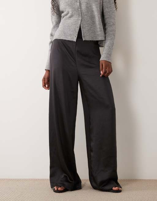 VILA wide leg satin pants in black (part of a set), 5 of 5