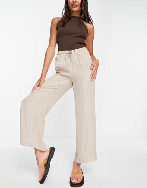 Vila wide leg silky pants in taupe | ASOS