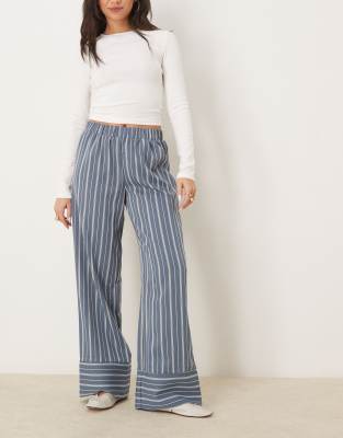 wide leg striped pants with deep cuff detail in blue