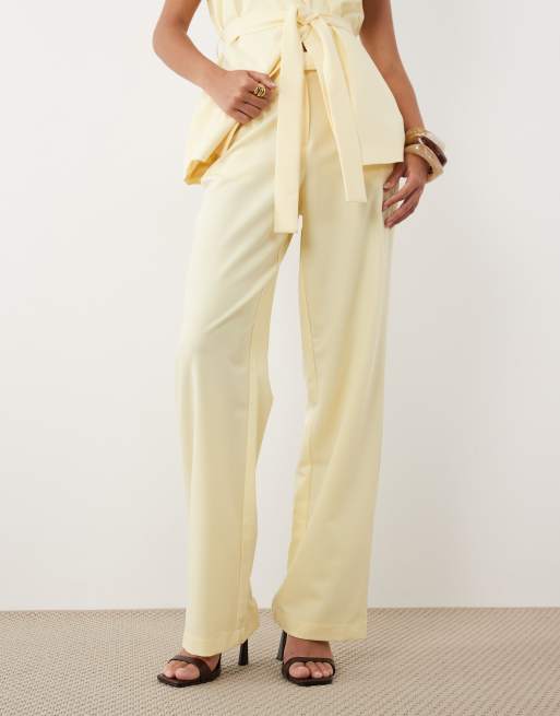 VILA wide leg tailored pants in pastel yellow (part of a set), 2 of 5