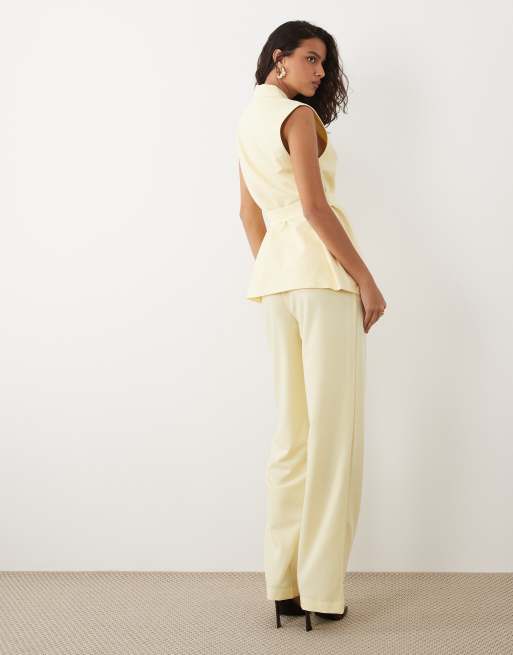 VILA wide leg tailored pants in pastel yellow (part of a set), 5 of 5