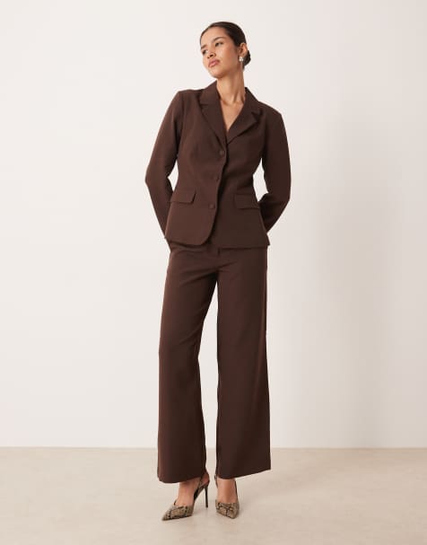 Vila wide leg tailored trousers co-ord in coffee bean brown - view 1