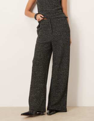Vila Wide Leg Textured Glitter Pants In Multi