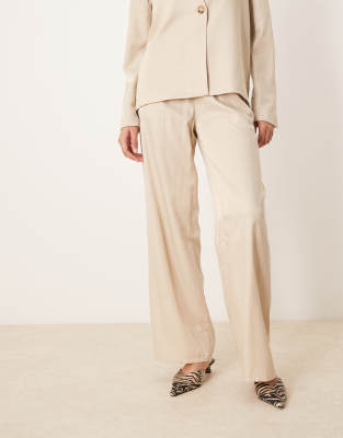 Vila Wide Leg Tie Waist Pants In Neutral