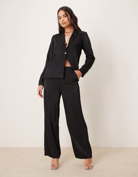 Vila wide leg tie waist trouser co-ord in black - view 1