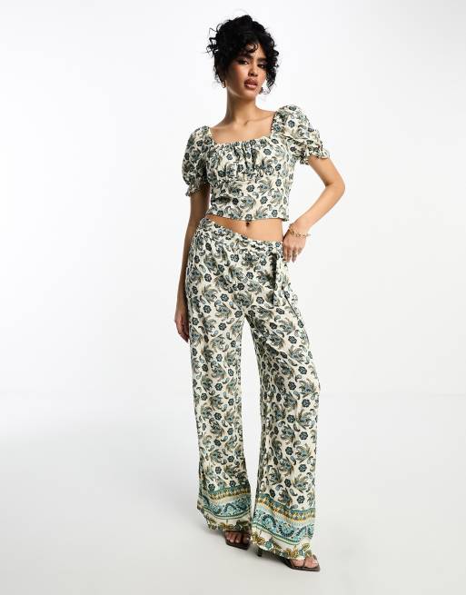 Vila wide leg trouser co-ord in paisley print