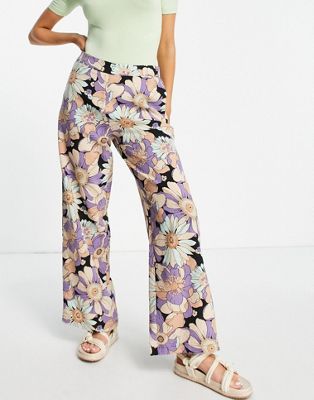 Vila wide leg trousers in purple floral