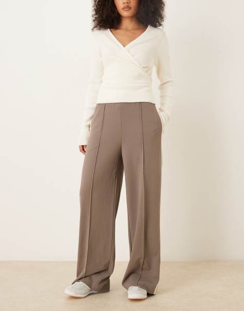 Vila wide leg trousers with side stripe in light brown