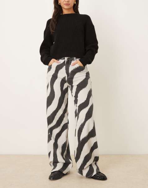 Vila wide leg zebra print jeans in black and white