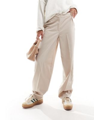 Vila wide tapered leg tailored trousers in stone