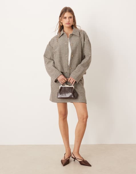 Vila wool-textured houndstooth  blazer and mini skirt co-ord - view 1