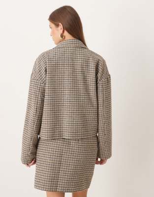 Vila Wool-textured Houndstooth Plaid Blazer In Neutral