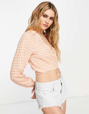 Vila Wrap Blouse In Pink And Yellow Gingham Checkmulti ModeSens