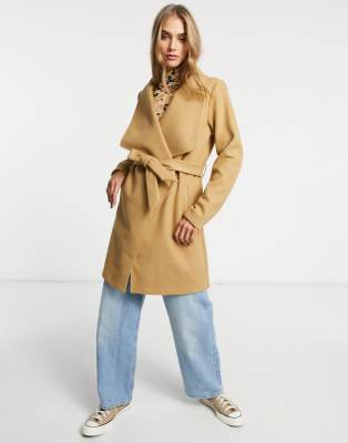 Vila wrap coat with tie wasit in brown