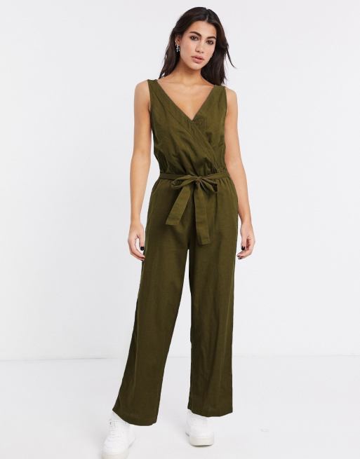 Vila wrap detail jumpsuit in green | ASOS