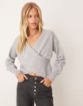 [Vila] VILA wrap detail knitted jumper in grey 2XL Light grey melange
