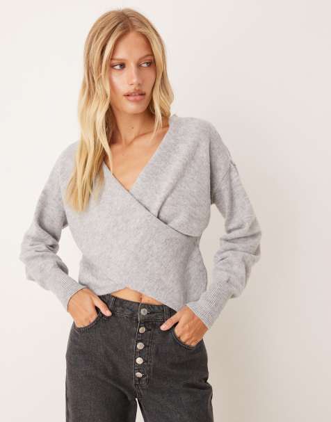 Vila wrap detail knitted jumper in grey
