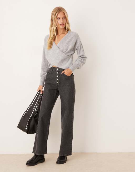 Vila wrap detail knitted jumper in grey, 2 of 4