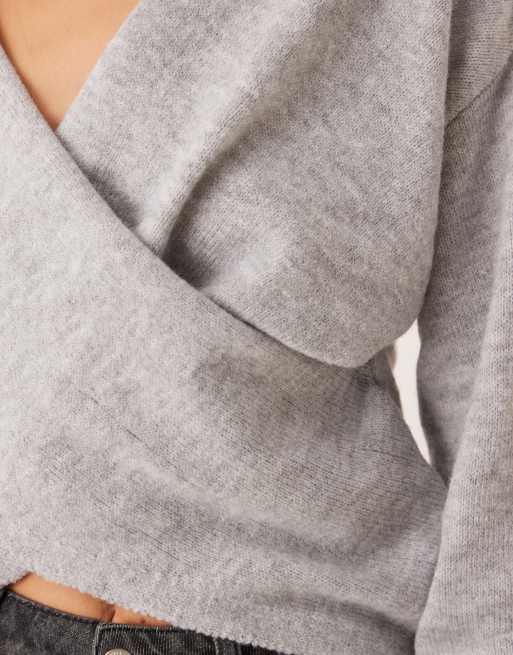 Vila wrap detail knitted jumper in grey, 3 of 4