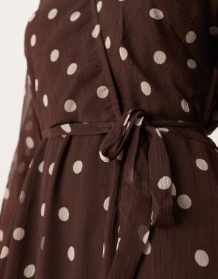 Vila Wrap Front Midi Dress In Brown