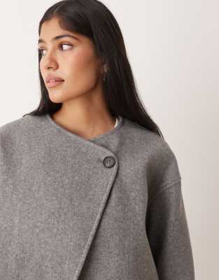Vila Wrap Front Short Wool Jacket In Gray