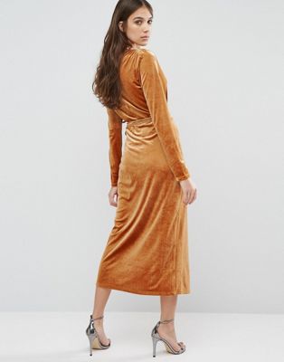 orange velvet maxi dress