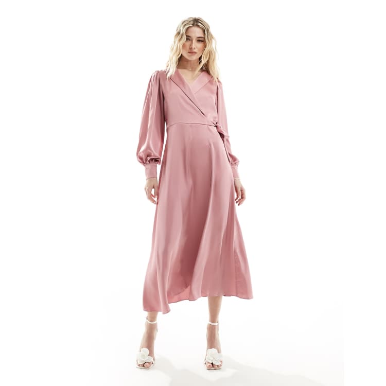 green emerald velvet dress Tall Valerie Pleated Midi Dress Dusty Rose / S