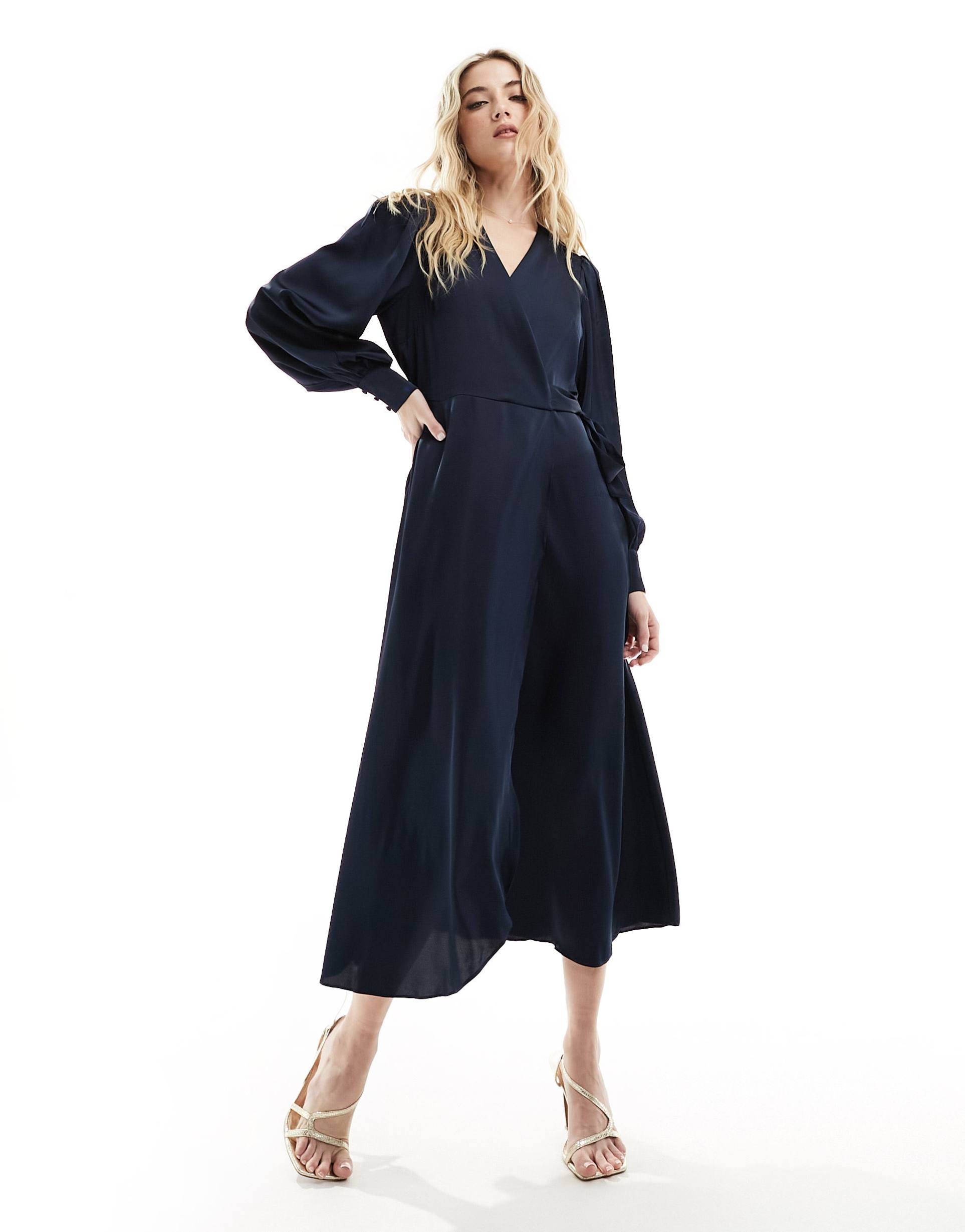 vila wrap full maxi dress in navy