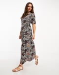 Vila wrap maxi dress in animal mix print-Multi