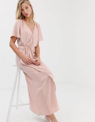 satin faux wrap maxi dress