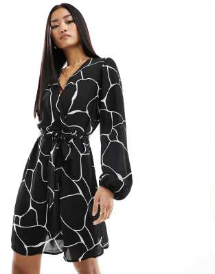 Vila wrap mini dress in mono print-Multi