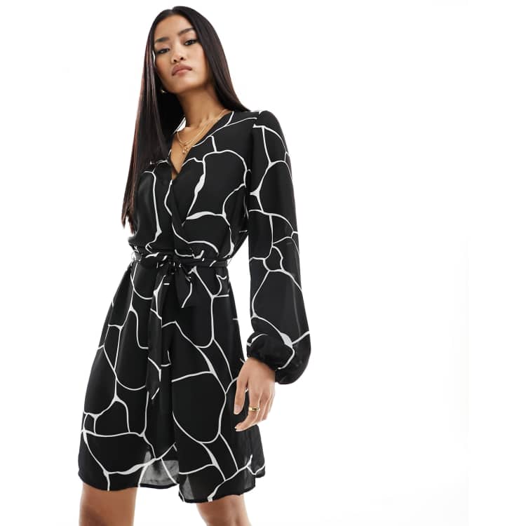 Vila wrap mini dress in mono print ASOS