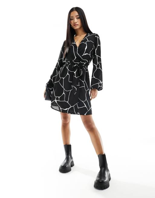 Vila wrap mini dress in mono print, 4 of 4