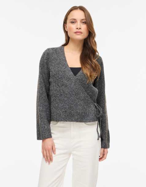 Vila Wrap top in medium grey melange
