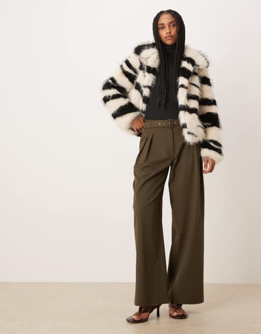 VILA zebra print faux fur short jacket in black and white | ASOS