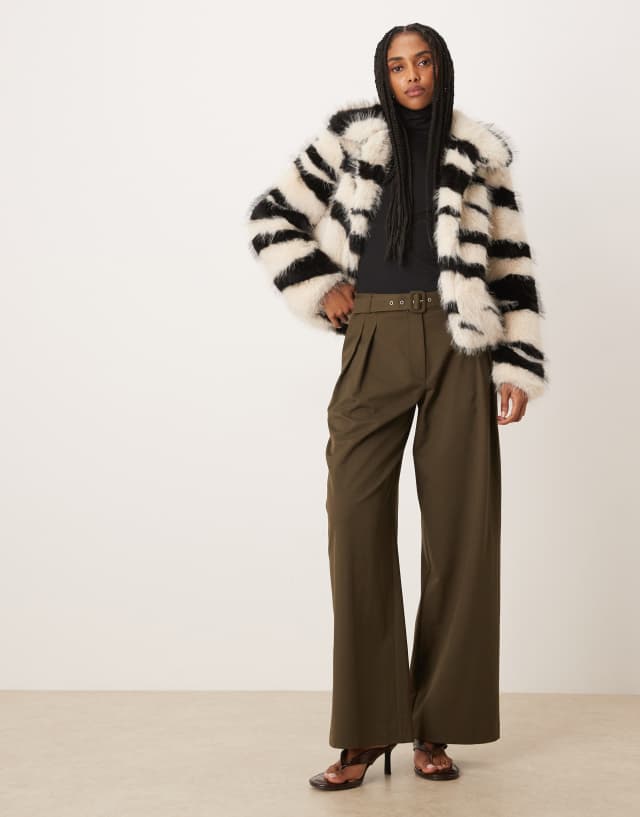 VILA zebra print faux fur short jacket in black and white | ASOS