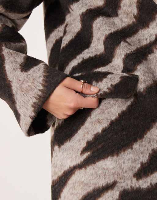 VILA zebra print formal coat in black and cream, 3 of 4