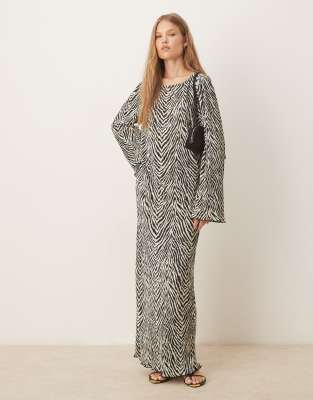 Vila zebra print long sleeve maxi dress in black and white  - view 1